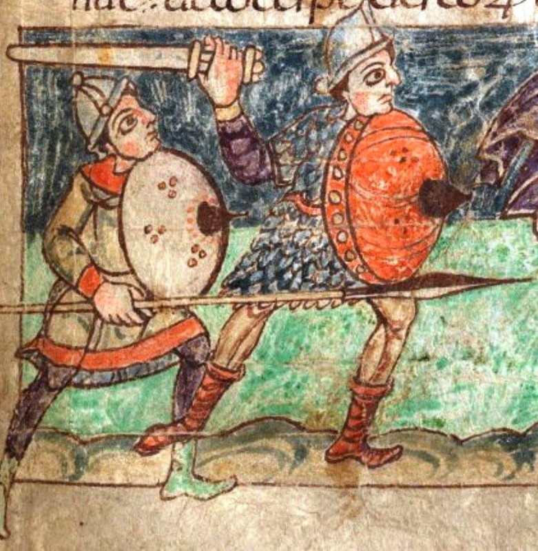Франкские воины каролингского времени на миниатюре Штуттгартской псалтыри 820–830 годов. manuscriptminiatures.com