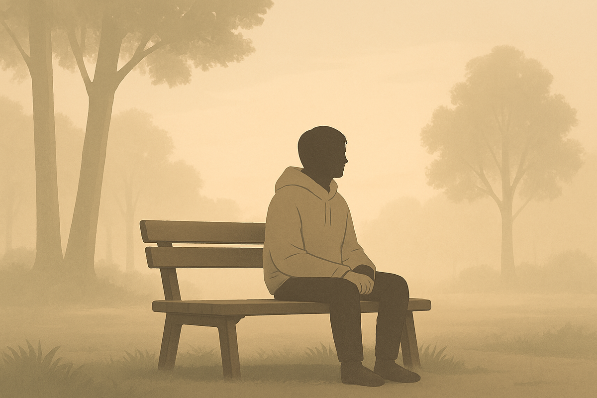 Спокойное утро в парке. Пауза. Человек в тишине.