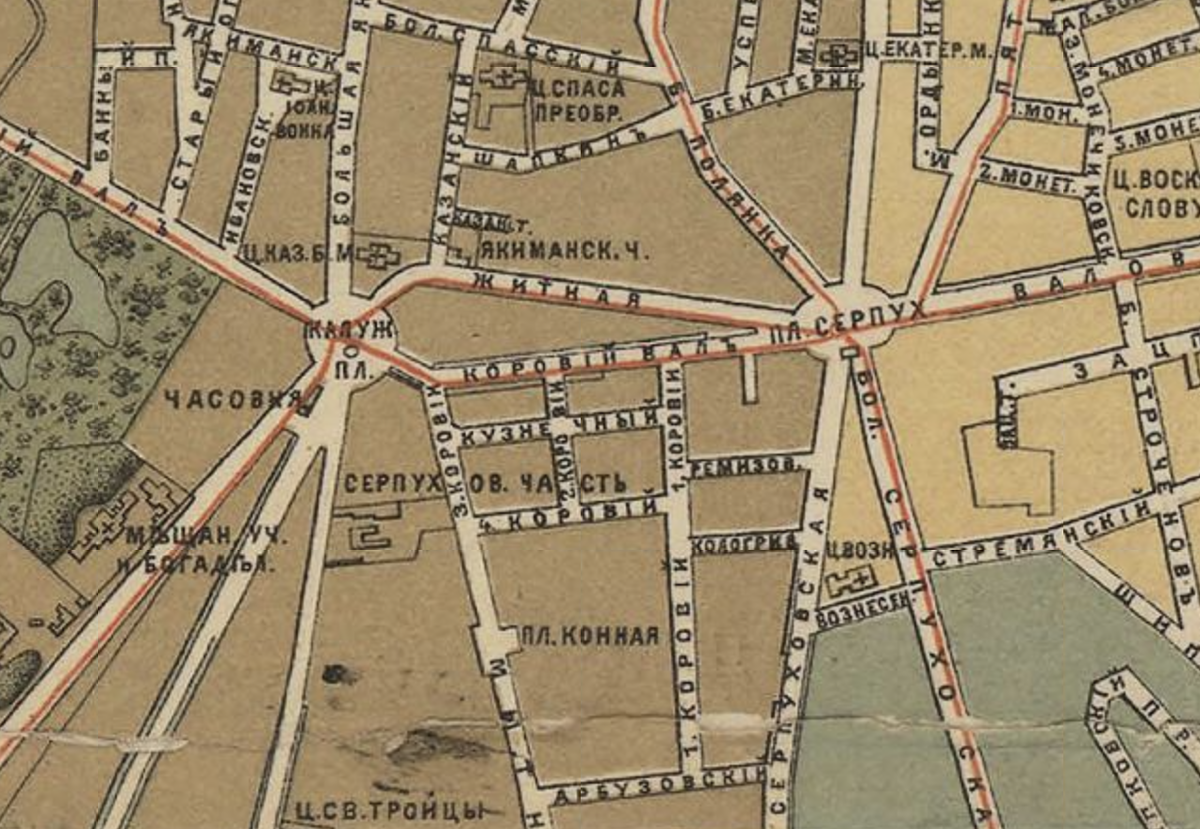 Конная площадь на карте Москвы 1900 года. С сайта www.retromap.ru.