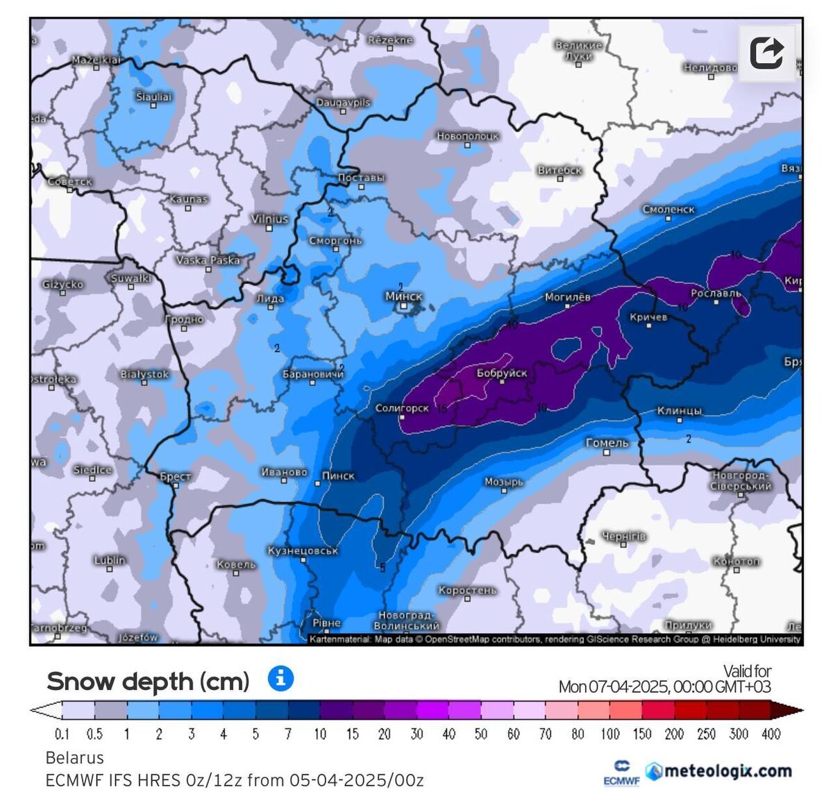 «Носите с собой зонт и лыжи» — Белорусы показали апрельские «оранжевые» метели, а синоптики — где выпадет до 20 см снега