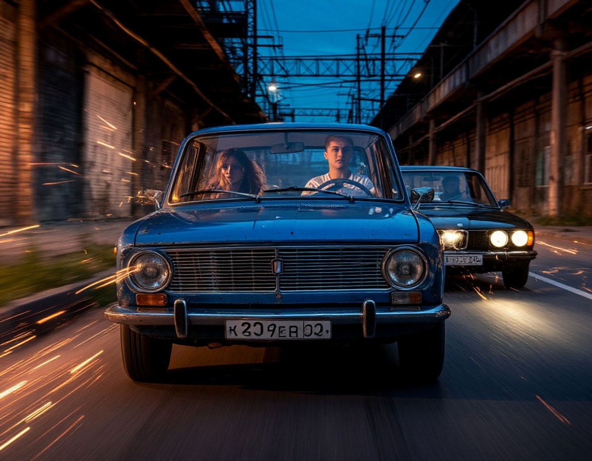 Черный BMW M5 резко пристроился им в хвост. (изображение сгенерировано нейросетью) 