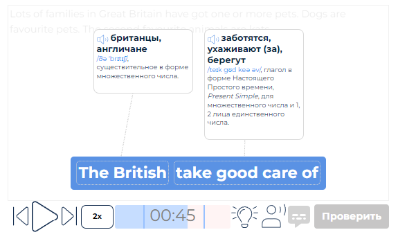 Во время написания вы можете менять скорость диктовки и запрашивать подсказки