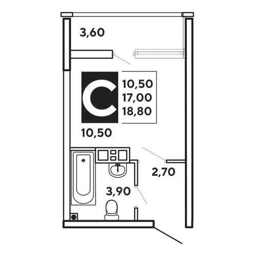 Планировка студии в ЖК "Самолет"