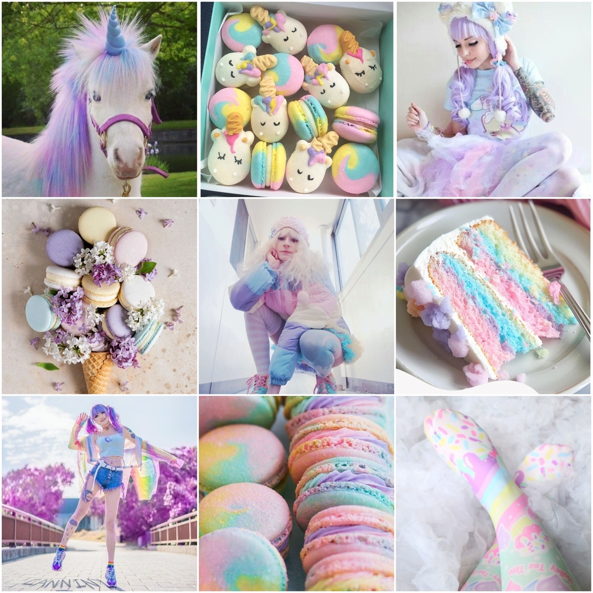 1. Тема пастельно-радужных единорогов. Иллюстрации из открытых источников. Коллажи авторские.