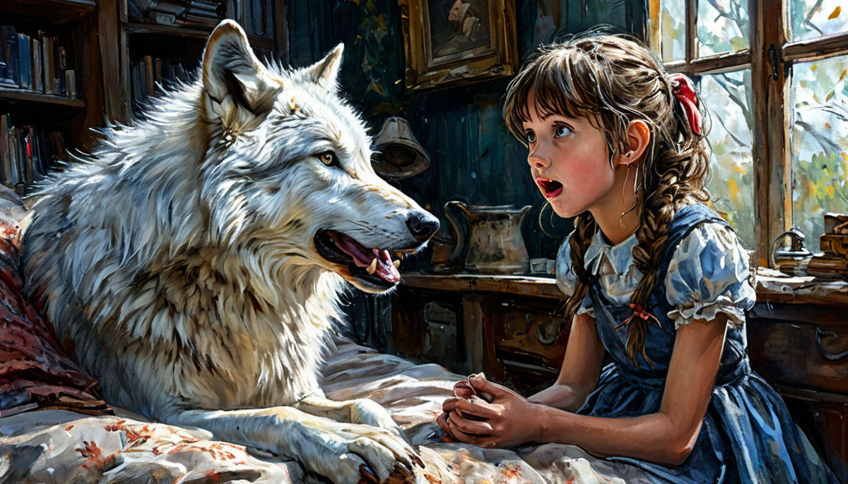 Алиса обсуждает с Белым Волком, что такое «Скука». Изображение от ИИ Шедеврум