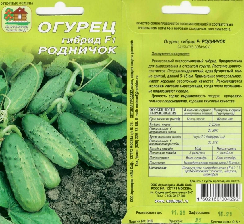 Гибрид огурцов «Родничок F1»