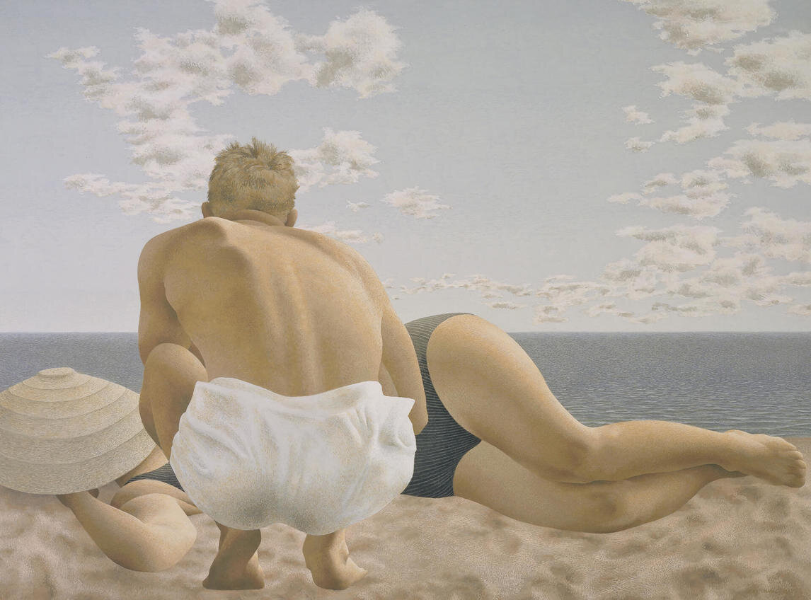 Алекс Колвилл, "Пара на пляже", 1957, казеиновая темпера на масоните, 73,4 х 96,4 см, Национальная галерея Канады, Оттава.