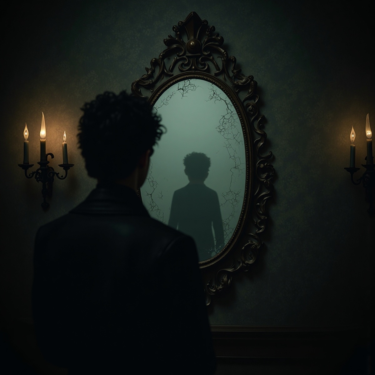 Тёмная комната с антикварным зеркалом, в котором отражается не то, что должно быть. Чья это тень за вашим плечом?
