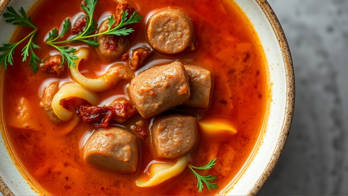 Итальянский суп с колбасой и капустой