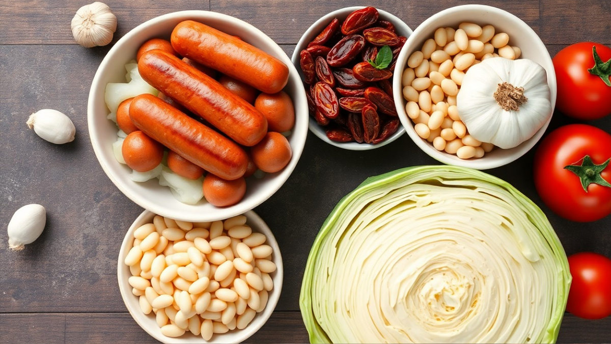 Ингредиенты для итальянского супа с колбасой и капустой