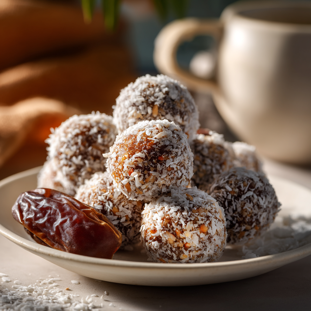 Финиковые конфетки. Иллюстрацию создавала с помощью нейросетей, описывая состав и мои пожелания по внешнему виду