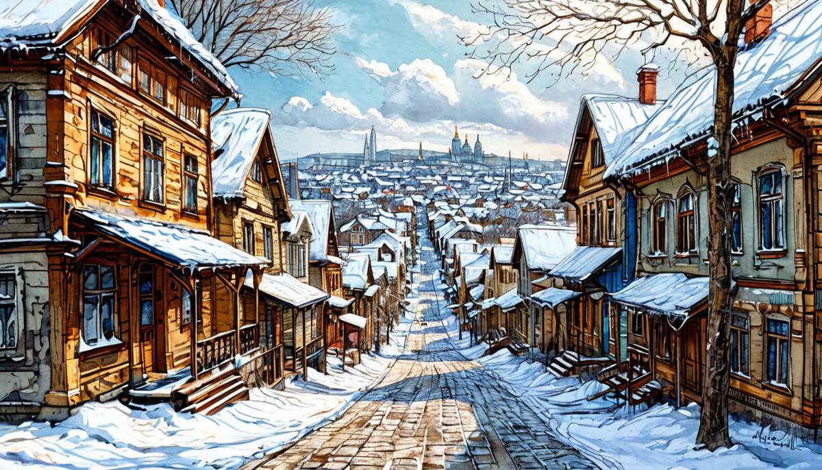 Каскады апрельских крыш. Изображение от ИИ Шедеврум