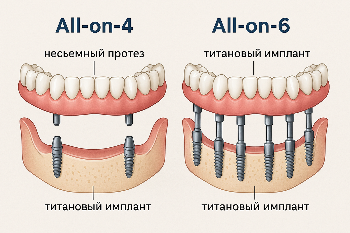 Инфографика "Что такое All-on-4 и All-on-6"