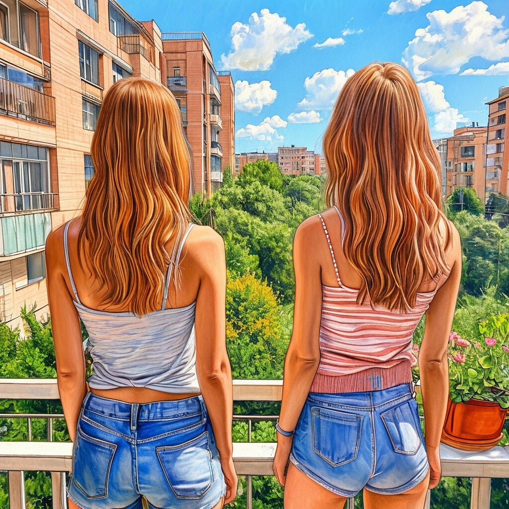 Девушки осторожно вышли на балкон разведать обстановку. Увы, за деревьями ни черта было не видать. Зеленый район. Не придраться.