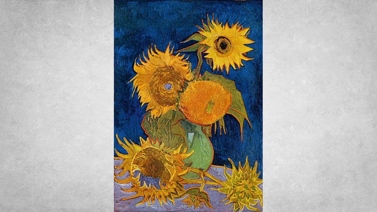 Винсент Ван Гог - «Ваза с пятью подсолнухами» Август, 1888 г. Холст, масло 98х69 см. Уничтожен пожаром во время Второй мировой войны (ранее находился в Иокогаме)