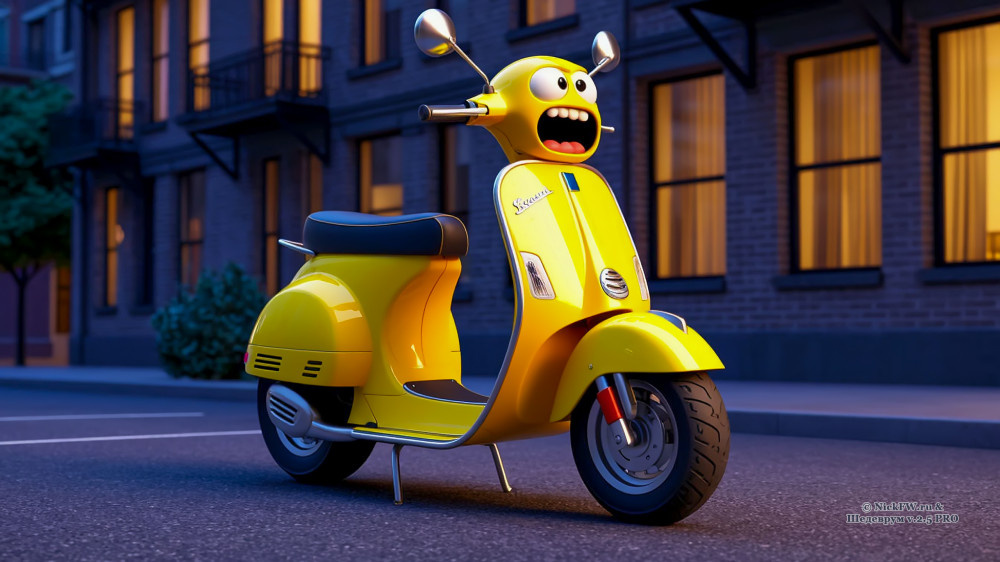 типа "Электросамокат" орёт, ночью под окнами многоэтажного дома © NickFW.ru & Шедеврум v.2.5 PRO