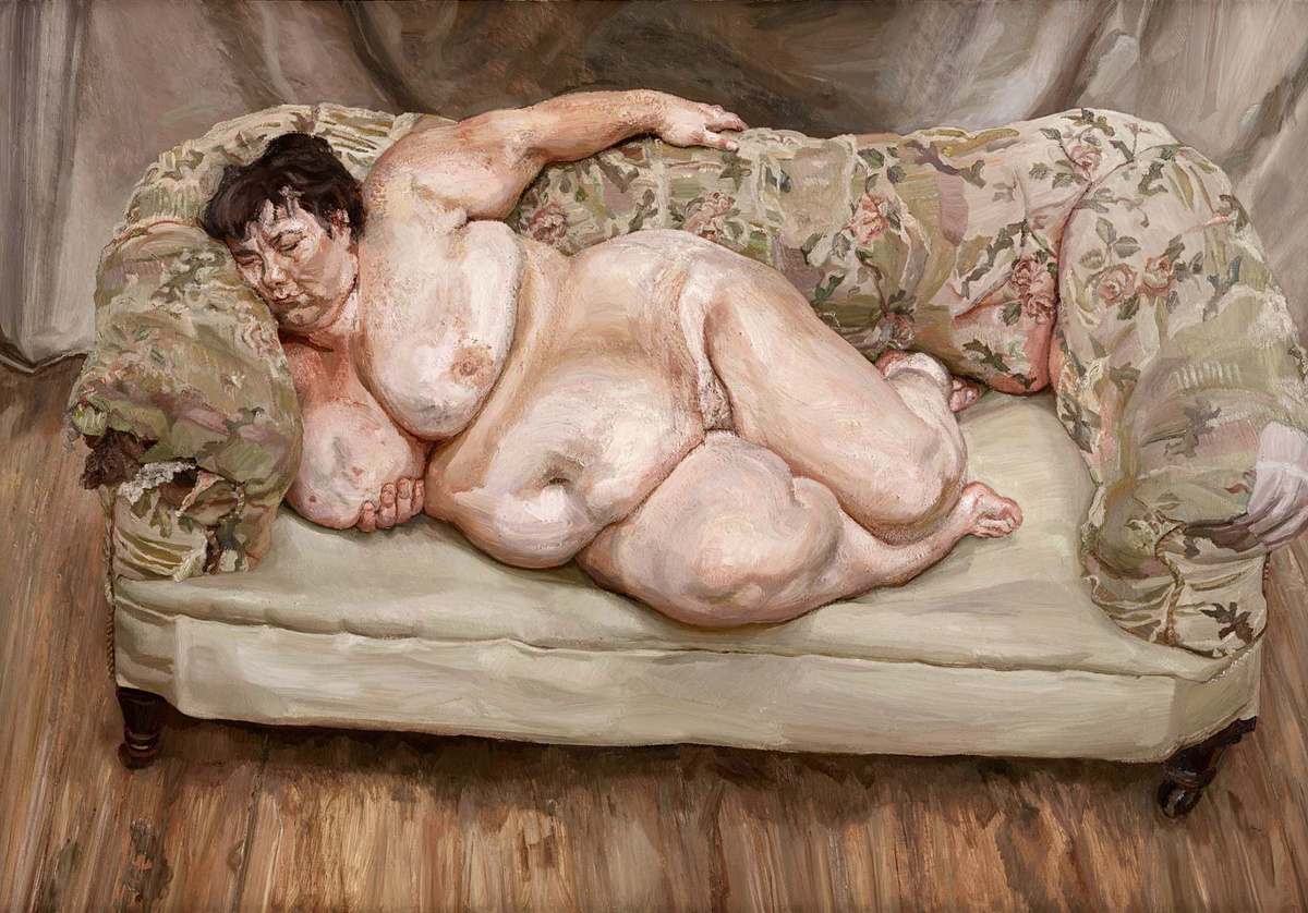 Люсьен Фрейд, Спящая социальная работница, 1995, холст, масло 151,5 х 219