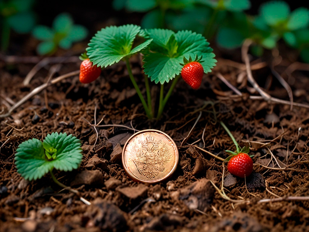 Монетка под куст клубники 