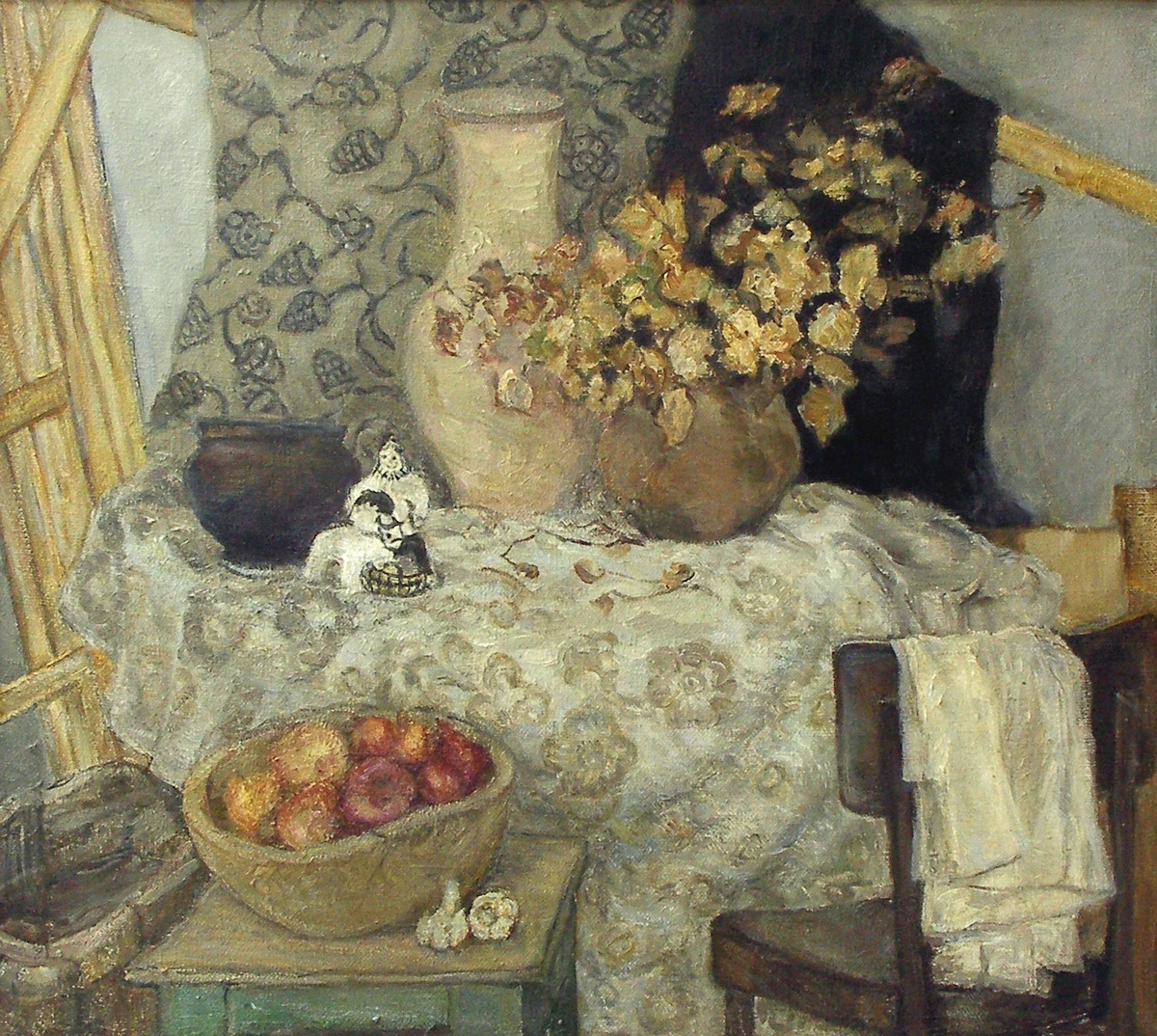 А.И. Смоленцева. Сухие листья и каргопольская игрушка. Светлой памяти Генриетты Николаевны Бурмагиной посвящается. 1982. Холст, масло. Собрание Вологодской областной картинной галереи