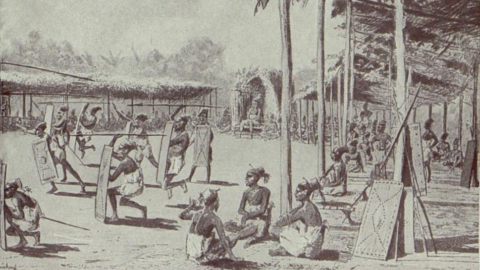 Военные игры мангабату. Из книги «Путешествия по Африке (1877–1878 и 1879–1886)». Фото: https://elib.rgo.ru