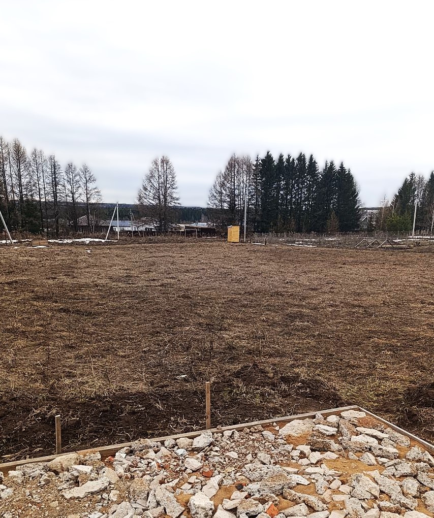 Наш шикарный вид. Справа - это наш туалет, а если присмотреться, слева - компостная яма. А те два отверстия в лестополосе мы планируем загущать, поэтому прошлой осенью сделали там посадки.