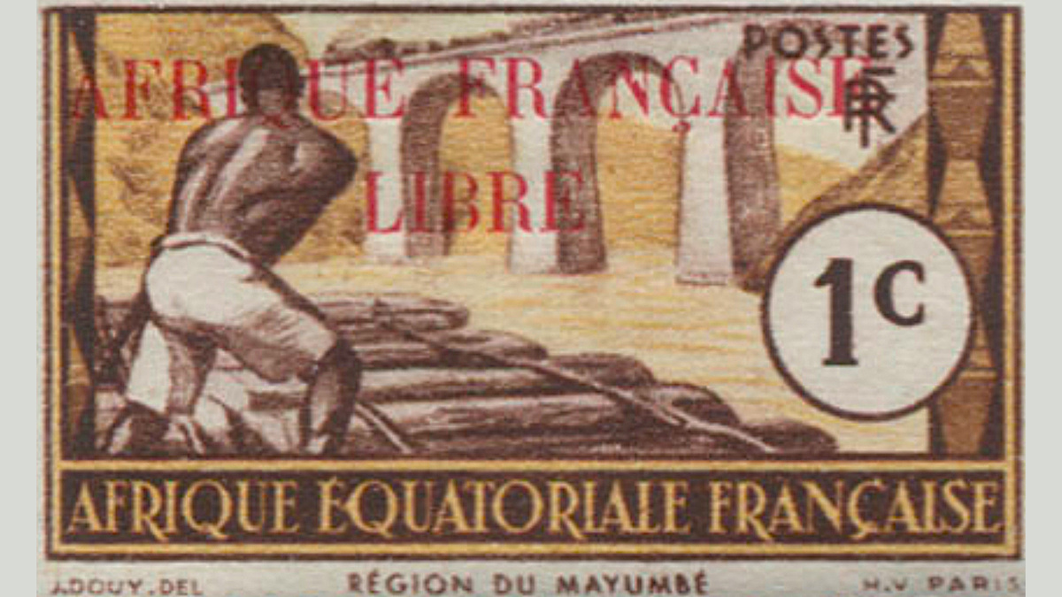 1. Французская Экваториальная Африка, 1940 год, № 102. Железнодорожный плотник из Маюмбе. Местные жители и исследователи. Такой марки нет!