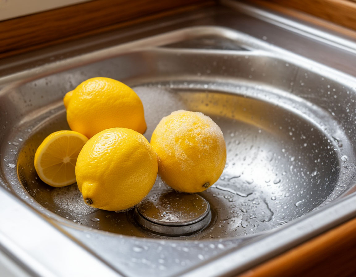 Чистка раковины с помощью лимона и соды