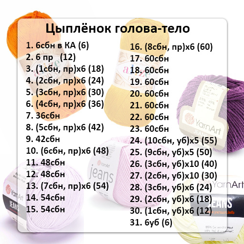 схема вязания головы-тела цыплёнка