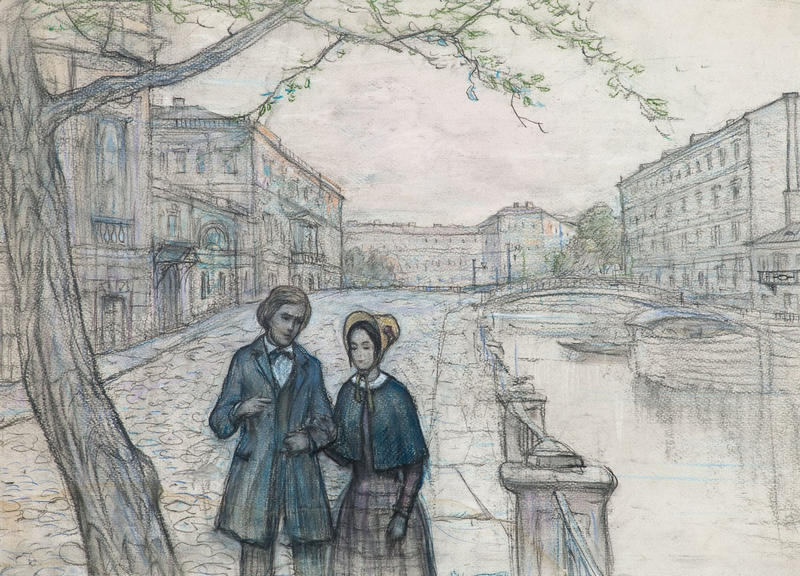 Иллюстрация И. Глазунова "Свидание" (1970)