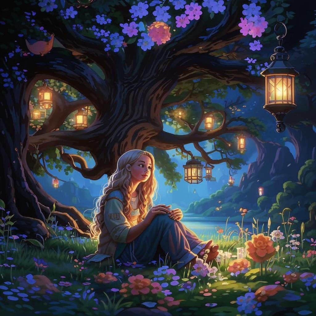 Девочка под деревом от Kandinsky by Sber AI