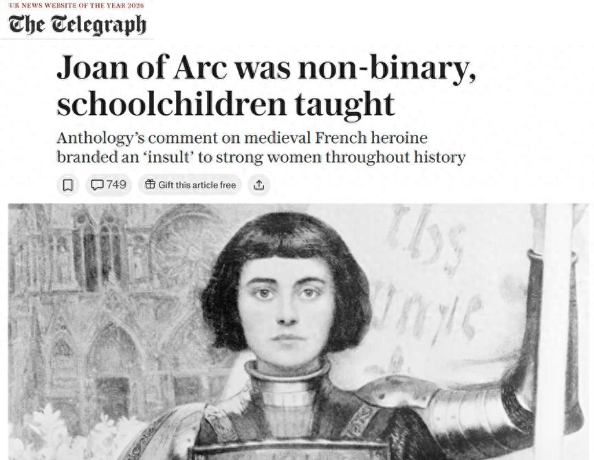 Британские СМИ: учебная программа британских средних школ гласит, что Жанна д'Арк может быть «небинарной гендерной» скриншот отчета
