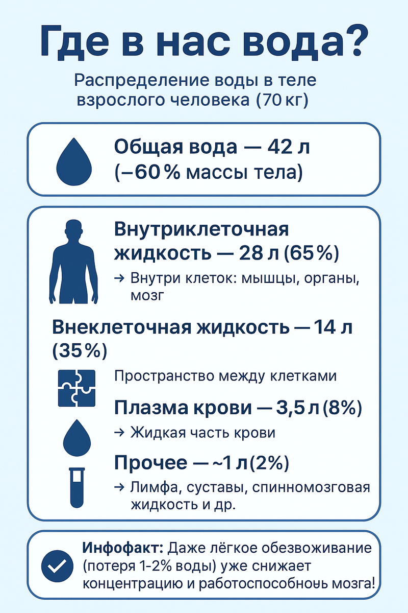 Вот такую картинку сообразил мне ИИ. Разумеется, это примерные данные человека весом 70 кг.