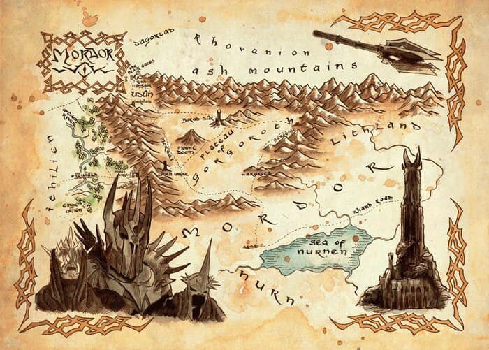 Карта Средиземья сразу создает атмосферу сказки и приключений