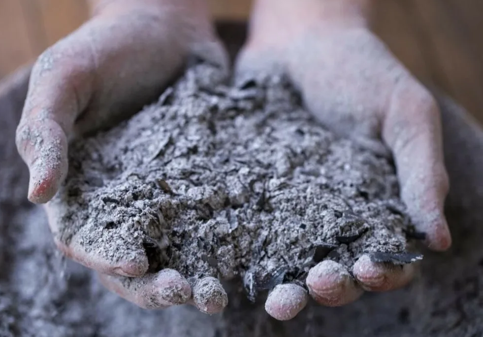 Древесная зола в руках
