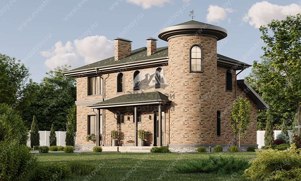 Проект двухэтажного дома из газобетона с подвалом и террасой