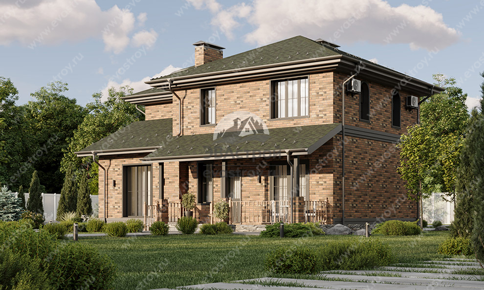 Проект двухэтажного дома из газобетона с подвалом и террасой