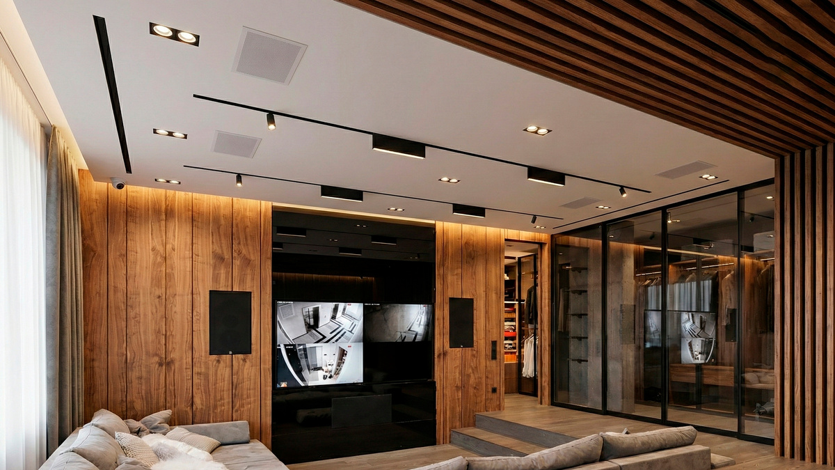 Трековые светильники Центрсвет и щелевые диффузоры в современном интерьере