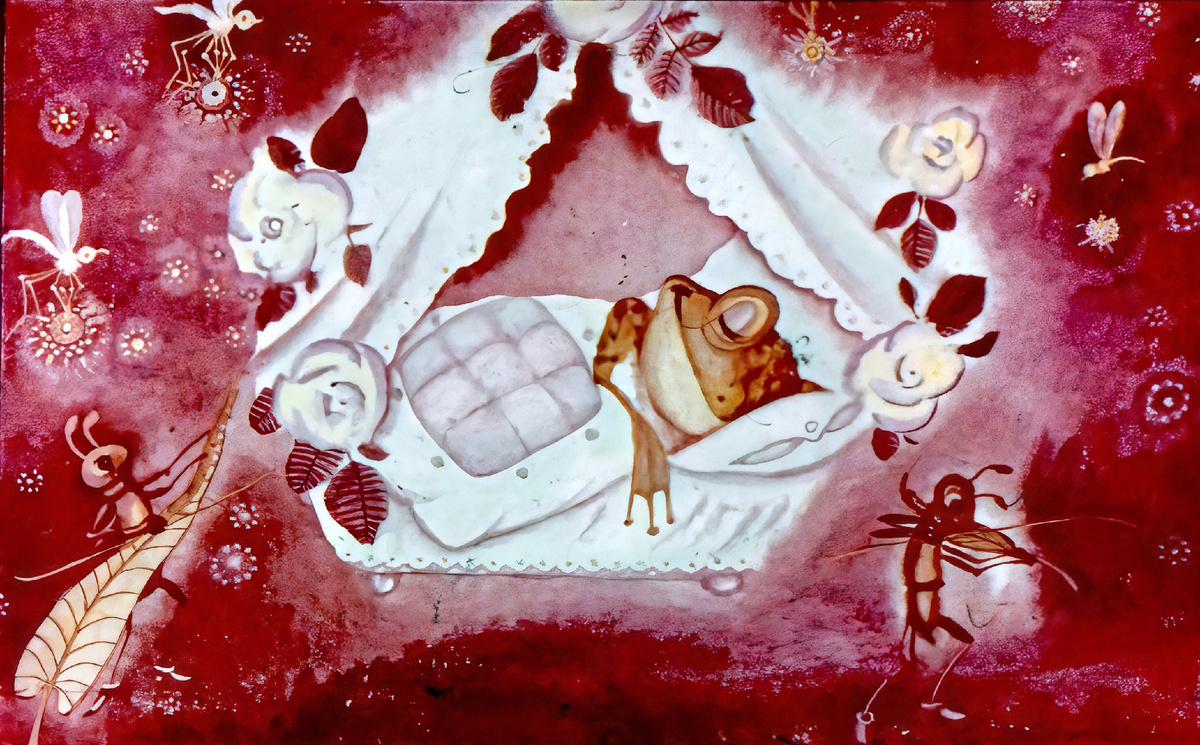 Иллюстрация: Н. Сурвилло — художник-иллюстратор ойротской сказки «Отчего у муравьёв тонкое брюшко?», изданной студией «Диафильм» в 1971 году.