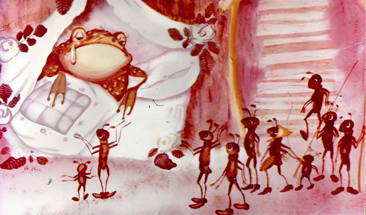 Иллюстрация: Н. Сурвилло — художник-иллюстратор ойротской сказки «Отчего у муравьёв тонкое брюшко?», изданной студией «Диафильм» в 1971 году.