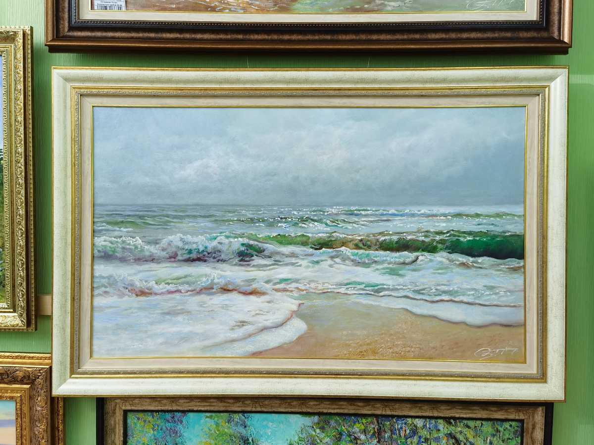 Оформление картины "Серебряный прибой" художника Остапенко Остапа в раму от багетной мастерской Галерея РА