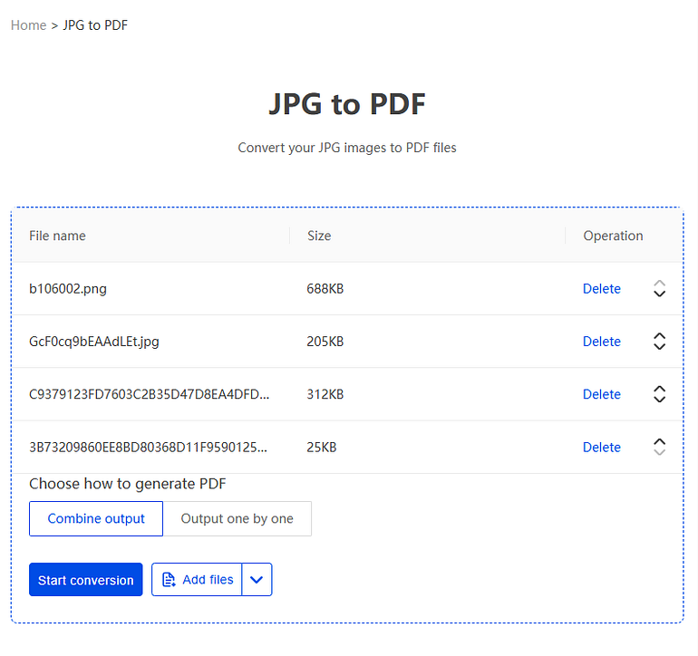 Пакетная обработка JPG для объединения PDF
