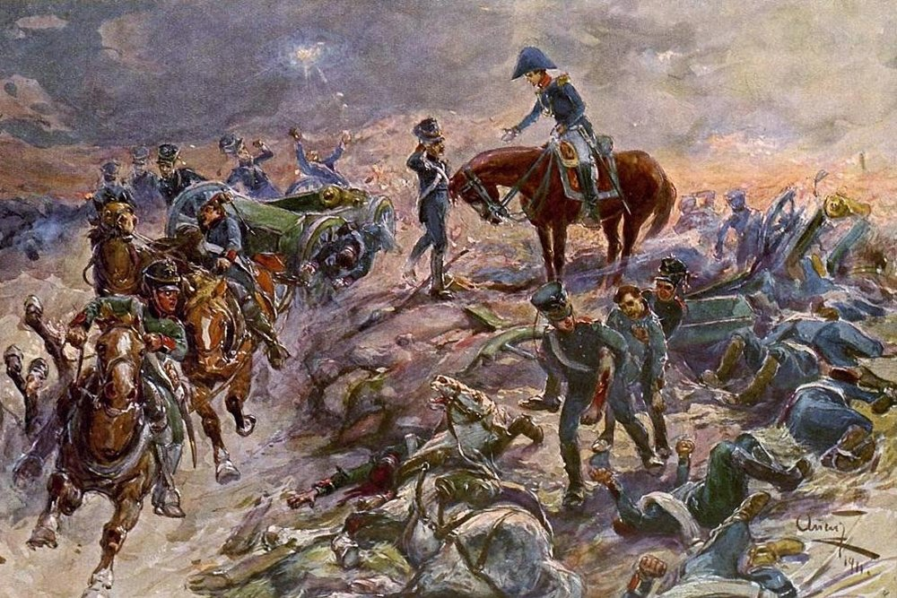 А. Апсит. Князь Андрей на батарее Тушина. Иллюстрация к роману Л. Толстого "Война и мир". 1912 год