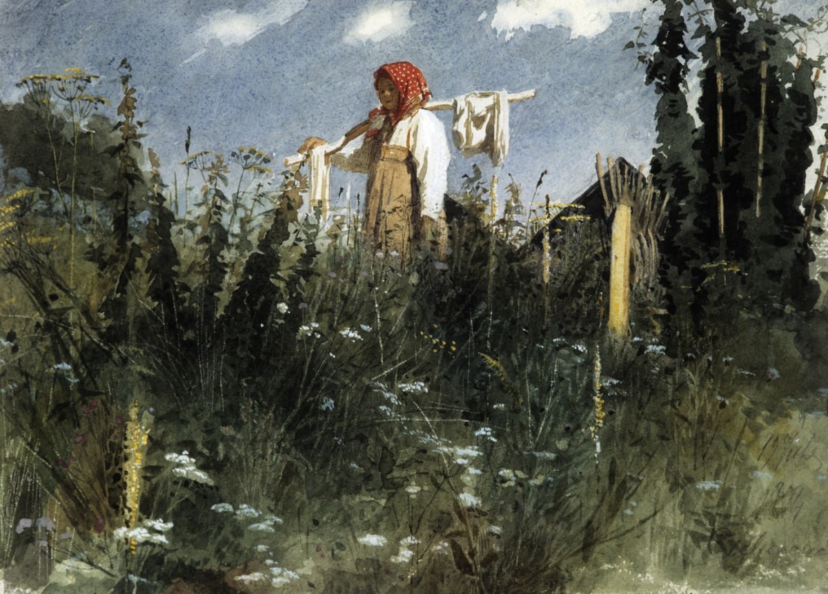 Иван Крамской. «Девочка с бельем на коромысле среди травы»  (1874). Третьяковская галерея, Москва.