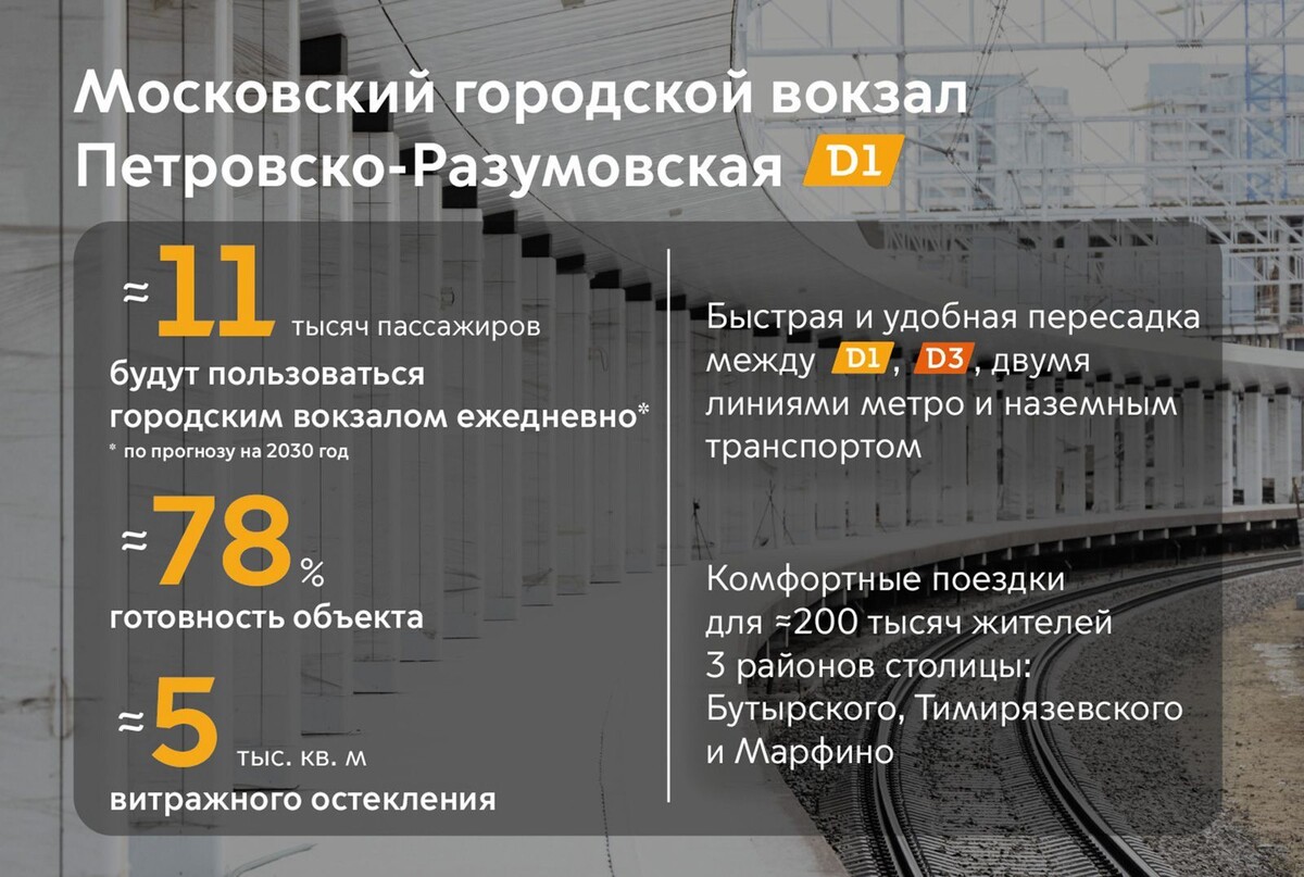    Городской вокзал Петровско-Разумовская на МЦД-1 начнёт работу в этом году
