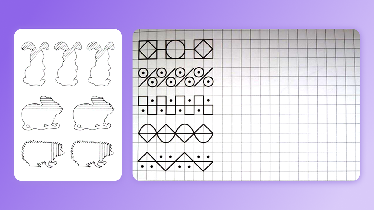 Примеры упражнений на штриховку и дорисовывание изображений