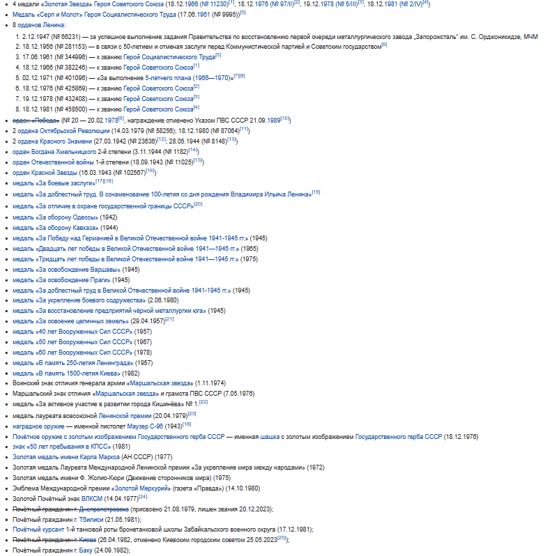 Награды Леонида Ильича Брежнева