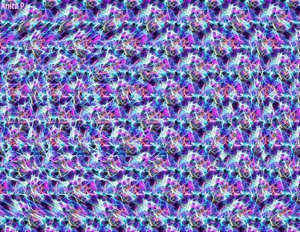 Вот например для вас одна стерео-картинка, чтобы было понятно, не ищите того, что вам там привиделось. Сразу даю подсказку там "Смайлик, улыбающаяcz мордочка, в квадрате" очень милая картинка, которая быстро появляется для моих глаз.   