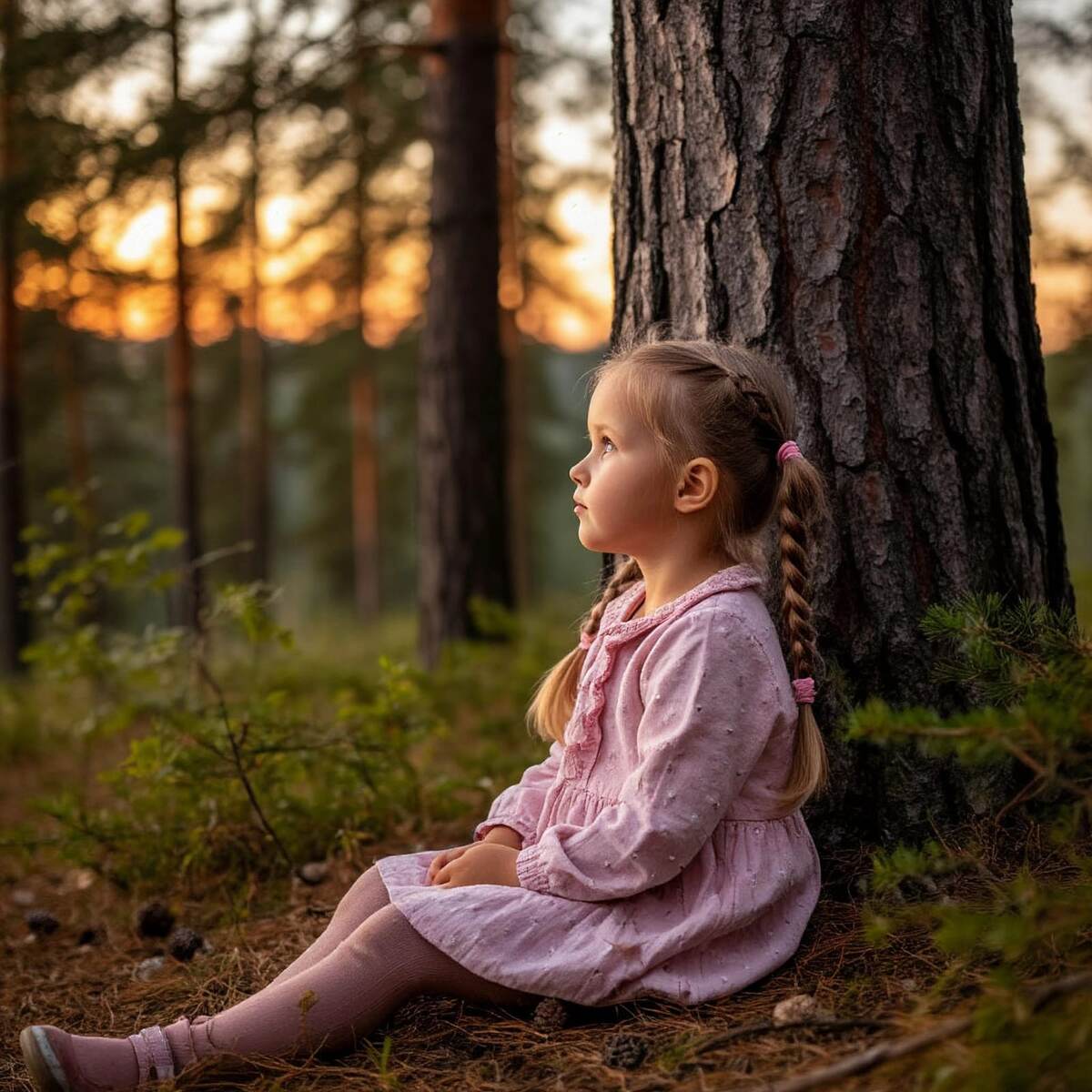 Веда у дерева в лесу