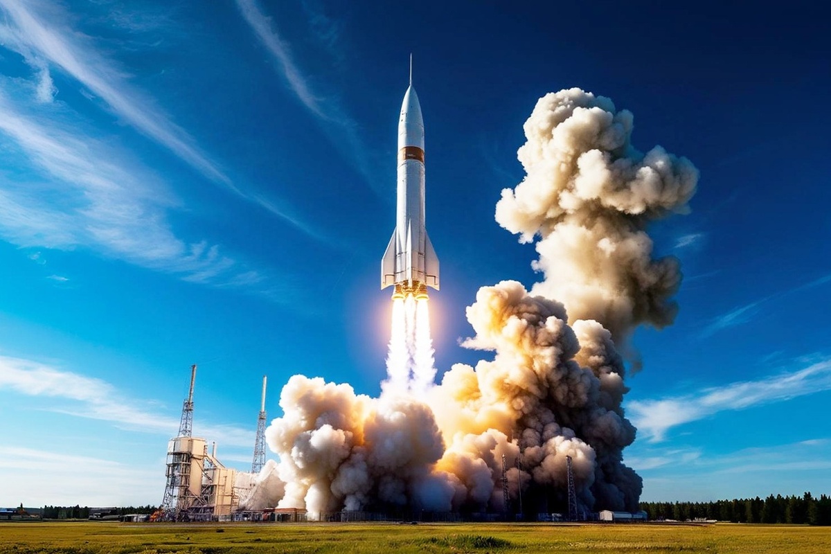 «Ракета Победы» успешно стартовала с космодрома Байконур и вышла на расчетную орбиту.  Фото: Изображение сгенерировано нейросетью Kandinsky 3.1