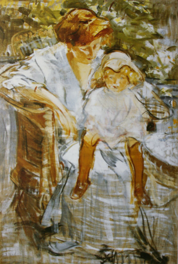 Михаил Фёдорович Шемякин - Портрет жены и сына за столом - около 1910